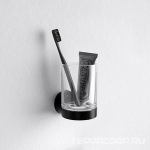 Стакан настенный, (цв.черный матовый, хрусталь прозрачный),  ZZ Keuco Reva 12850 379000