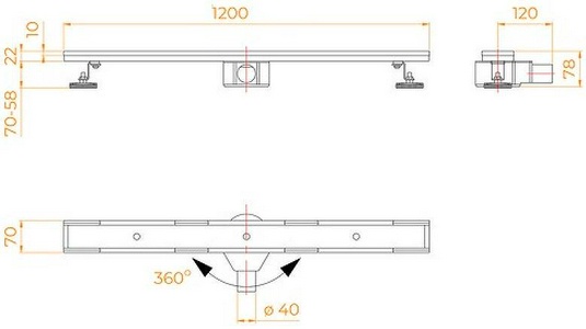 Дренажный канал 1200мм, готов к-т, сифон d50мм, затвор сухой/гидро., накладка для плитки, (цв.хром), RGW SDR-08 ZZ RGW Универсал 21210812-011