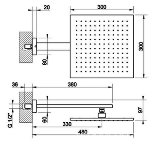 Душ верхний, 300х300мм, кронштейн 380 мм, (цвет Warm Bronze Brushed PVD), Gessi ZZ Gessi Универсал 15185 726