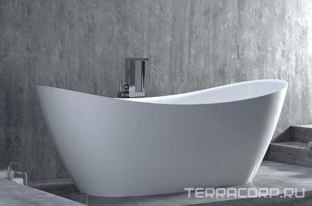 Ванна 1700х750хh690мм, отдельностоящая, литой камень S-Stone, матовая, нажимной слив камень в цвет ванны,  170 ZZ Salini Noemi 101722M