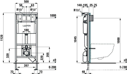 Инсталляционная система для подвесного унитаза, h1120х500х140мм, крепёж в компл, Laufen (LIS CW1) ZZ