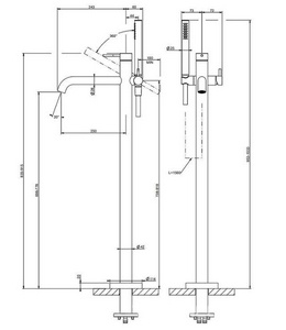Смеситель для ванны, напольный, с душевой лейкой и шлангом, БЕЗ встраиваемой части арт.46189 031, (цв.Steel Brushed),  ZZ Gessi Gessi 316 54028 239