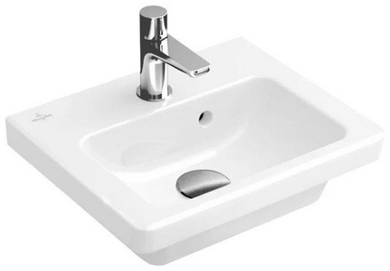 Раковина компактная 370х305мм, 1 отв. д/смес., с переливом, (цв. R1 white cer+),  ZZ Villeroy & Boch Subway 2.0 731737R1