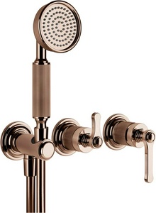 Смеситель для ванны/душа, встраив. в стену, на 2 потребит, лейка, шланг, кронштейн в компл., БЕЗ встр.части арт.54139 031, (цв.Copper PVD),  ZZ Gessi Venti20 65036.030