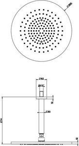 Душ верхний, стационарный, круглый, 355мм, с потолочным кронштейном, G 1/2, антикальц., (цв.Brass Brushed PVD), Gessi ZZ Gessi Gessi 316 54152 727