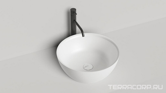 Раковина накладная круглая 425х425х155мм, без отв.д/смесителя, перелива, литой камень S-Sense глянец цв.белый,  02 ZZ Salini Alda 1102110G