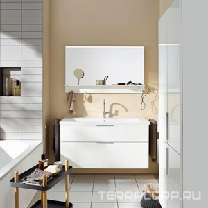 Тумба  подвесная с керамическим умывальн. 1230х490х665 мм. 2 ящика с ручкой желоб., c 1отв под смес. цвет белый глянц F2009 с подсв тумбы,  ZZ Burgbad Eqio SEZA123F2009C0001