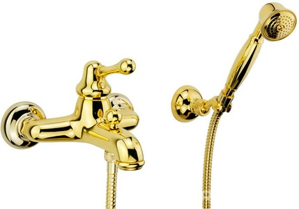 Смеситель для ванны, лейка, шланг, кронштейн в компл., (цв.золото),  Migliore Maya 18928