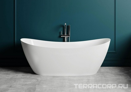 Ванна 1700х750хh690мм, отдельностоящая, литой камень S-Sense, глянец, нажимной слив камень в цвет ванны,  170 ZZ Salini Noemi 101712G