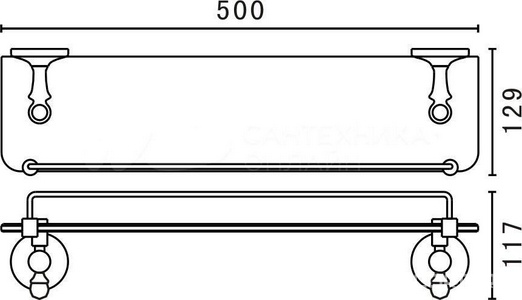 Полочка 50см, (цв. бронза / стекло),  ZZ Art & Max Antic AM-E-2682Q
