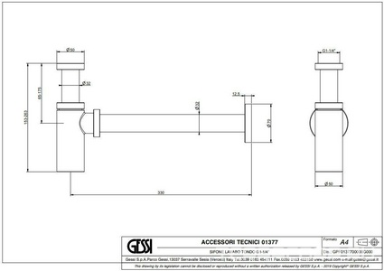 Сифон для раковины округлый, 1 1/4, (цв. Finox Brushed Nickel), Gessi ZZ Gessi Универсал 01377 149