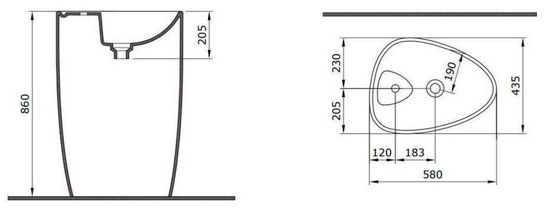 Раковина напольная 580х435хh860мм, с 1 отв.д/смесителя, без перелива, без донного клапана, (керамика цв.белый),  ZZ Allen Brau Infinity 4.21015.20