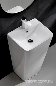 Раковина 440х380хh835мм, напольная, прямоуг., c отв.д/смес. и переливом, крепеж в компл., (керамика цв.белый),  ZZ Cerutti Spa Vito CT7663