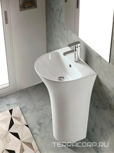 Раковина 480х420хh835мм, напольная, закругленная, c отв.д/смес и переливом, крепеж в компл., (керамика цв.белый),  ZZ Cerutti Spa Simona CT7832