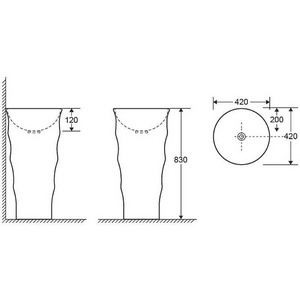 Раковина 420х420хh830мм, напольная, круглая, без отв.д/смес., без перелива, крепеж в компл., (керамика цв.белый),  ZZ Cerutti Spa Alessia CT7834