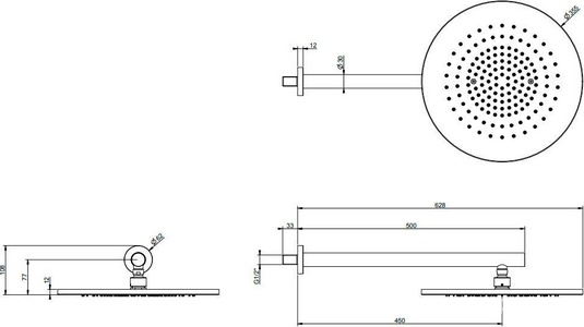 Душ верхний, стационарный, круглый, 350мм, со стеновым кронштейном, G 1/2, антикальц., (цв.Brushed Brass PVD), Gessi ZZ Gessi Универсал 54148 727