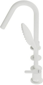 Смеситель для ванны, встраиваемый в борт на 4 отв., лейка, шланг в компл., (цв.белый),  ZZ Cezares Leaf LEAF-BVDM4-BIO