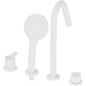 Смеситель для ванны, встраиваемый в борт на 4 отв., лейка, шланг в компл., (цв.белый),  ZZ Cezares Leaf LEAF-BVDM4-BIO