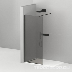 Душевая перегородка 1200хh1950мм, правая/левая, (стекло графит 8мм, поперечный укорачиваемый кронштейн 1200мм, фурнит. цв.черный мат.),  ZZ Cezares Liberta LIBERTA-L-1-120-120-GR-NERO