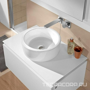 Раковина для установки на столешницу, круглая, d400хh170мм, без отверстия для смесителя, с переливом, креп.в компл, (цв.R1 white cer+), ZZ Villeroy & Boch Architectura 412540R1