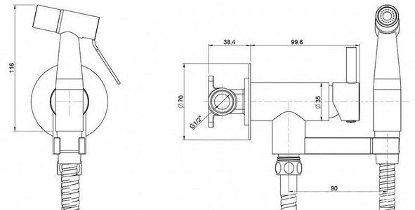 Смеситель совмещён. с гигиеническим душем, (готовый комплект: лейка пластик, шланг 100см.,скрытая часть), (цв.хром),  ZZ Paini Isola ISCR442