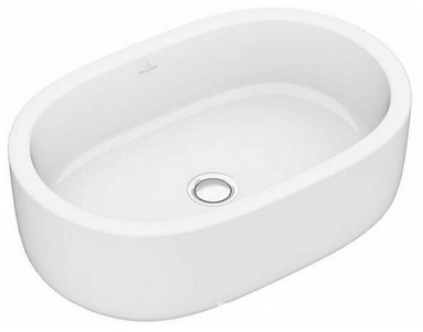 Раковина для установки на столешницу, овальная 600х400хh170мм, без отверстия для смесит., с переливом, креп в компл,(цв.R1 white cer+), ZZ Villeroy & Boch Architectura 412660R1