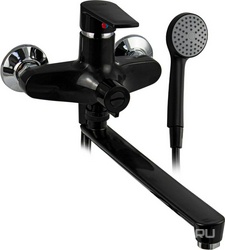 Смеситель для ванны/душа, длинный излив, из высокопрочного пластика АБС, с душевыми аксессуарами, цв. черный ZZ
