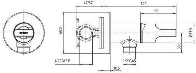 Смеситель совмещённый с гигиеническим душем, (готовый комплект: лейка металл, шланг 125см., скрытая часть), (цв.хром), PALOMA FLAT ZZ Bossini Paloma Flat E34001B.030