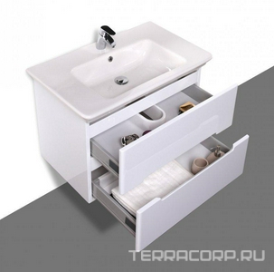 База под раковину 800х480хh500мм, подвесная с двумя выкатными ящиками, с доводчиками, (без раковины), (цв. Bianco Lucido),  ZZ BelBagno Torino TORINO-800-2C-SO-BL