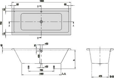 Ванна 1700х700хh410мм, + ножки арт.U99740000, (акрил цв. 01 white), Targa Plus Solo ZZ