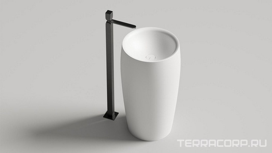 Раковина 470х470хh900мм, напольная, круглая, без отв.д/смес и перел., литой камень S-Stone мат.цв.RAL3012, донный клапан Up&Down в компл.,  03 ZZ Salini Alda 130321MRF / RAL3012 Beige red (Бежево-красный)