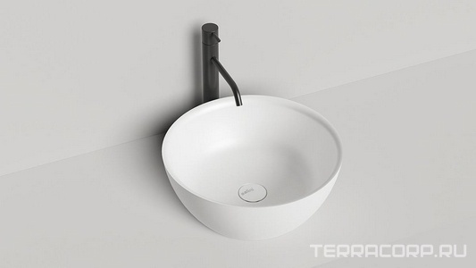 Раковина накладная круглая 425х425х155мм, без отв.д/смесителя, перелива, литой камень S-Stone матовый цв.белый,  02 ZZ Salini Alda 1102210M