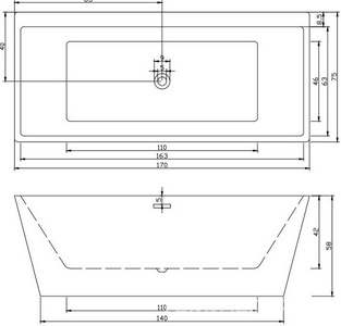 Ванна 1700x750x580мм, пристенная, слив перелив в компл., (акрил цв.белый),  ZZ Cerutti Spa Lugano CT9344