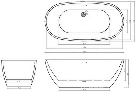 Ванна 1700x750x600мм, отдельностоящая, слив перелив в компл., (акрил цв.белый),  ZZ Cerutti Spa d'ISEO CT10509