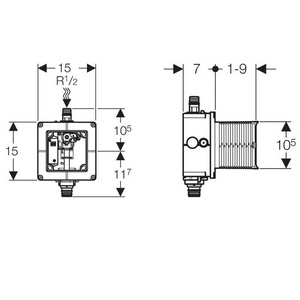 Блок управления смывом писсуара, д/скрытого монтажа в капит.стены, д/электр. и пневмо клавиш Geberit ZZ Geberit Универсал 116.004.00.1