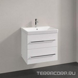 Тумба 567x520x447 мм, д/раковины, (2 выдв.отдел), креп.в комп.,(цв.стекло белое/ ручка хром глянц.),  ZZ Villeroy & Boch Avento A88900B4