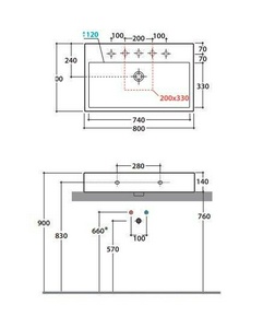 Раковина накладная / подвесная, прямоуг. 800х500хh140мм, с 1 отв.д/смесителя, с переливом, крепеж в компл.,  ZZ Globo Classic SCQ811BI