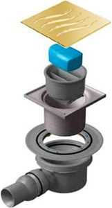 Трап для душа, решетка 100х100мм (металл цв.золото глянец), выпуск гориз.50мм, Confluo  1 Gold ZZ Pestan Standard Dry 13000128