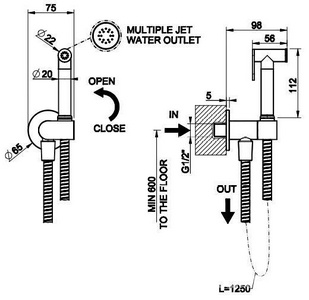 Гигиенический душ комплект: лейка, шланг 125см, кронштейн с подводом воды, (цв.Warm Bronze Br. PVD), Gessi ZZ Gessi Универсал 45126 726