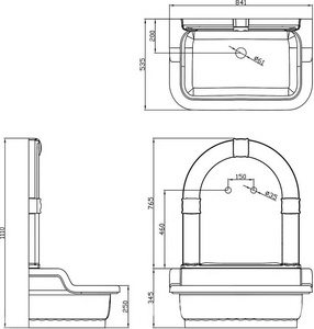 Раковина для омовения, напольная с пристенной панелью, 840х400/555хh1130мм, с 2 отв. для смесителя, без перелива, (стеклокомпозит цв.белый),  ZZ Migliore Olivia 24638