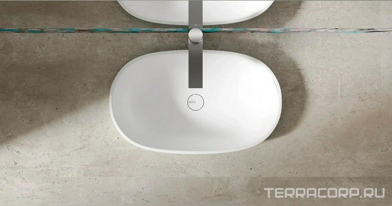 Раковина полувстраиваемая в столеш.сверху, овальная, 645х387хh165мм, без отв.д/смес, без перелива, литой камень S-Sense глянец,цв.белый,  01 ZZ Salini Marea 1802101G