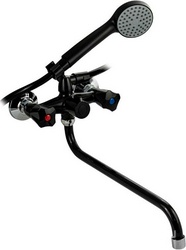 Смеситель для ванны/душа, длинный излив, из высокопрочного пластика АБС, с душевыми аксессуарами, цв. черный ZZ