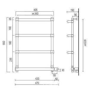 Полотенцесушитель 470(420)хh660x190мм, (эл.+Box, подключение справа!!!), (цв.бронза), крепёж в компл., Margaroli  KL Margaroli Luna 532/4/470 O.BR (Эл.+Box)