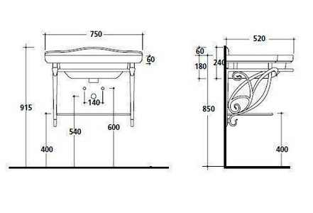 Структура подвесная для раковины 75см, с полотенцедержателем и полкой-решёткой (металл цв. алюминий античный), крепёж в компл.,  ZZ Galassia Ethos 8463