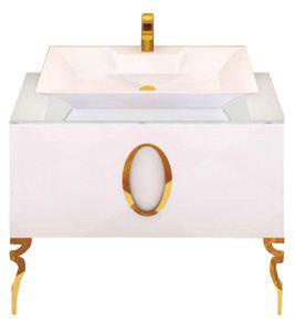 Тумба 100х45см, напольная, под раковину, с 2-мя выдв. ящиками, со стеклянной столешницей, (корпус цв. белый, ножки 2шт., ручка цв. золото),  ZZ La Beaute Savoie B100S1OR