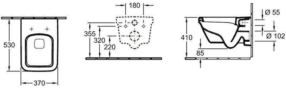 Унитаз подвесной, 370х530мм, безободковый, прямоуг/модель, без сиденья, (цв. 01 белый),  ZZ Villeroy & Boch Architectura 5685R001