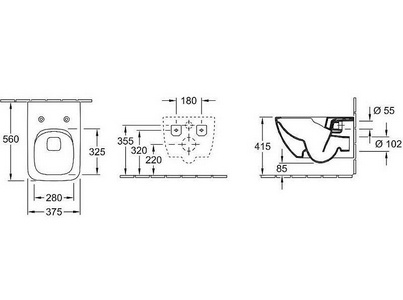 Унитаз подвесной, 375х560мм, с открытой кромкой смыва, крепёж в компл., без сиденья, (цв.01 white),  Villeroy & Boch Venticello 4611R001