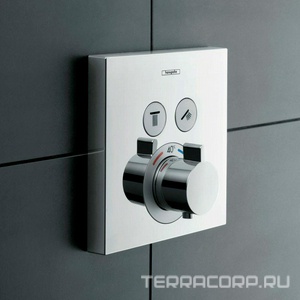 Термостат встраиваемый в стену, с двумя запорными вентилями, внешняя часть без скрытой арт.01800180, (цв.хром),  ZZ Hansgrohe ShowerSelect 15763000