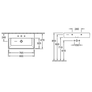 Раковина 800х470мм, 1 отв. д/смес., без перелива (R2 Star white ceramicplus),  ZZ Villeroy & Boch Memento 513381R2