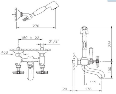 Смеситель для ванны, с душевым гарнитуром (кронштейн д/д, лейка, шланг в компл.), (цв. бронза),  ZZ Nicolazzi Teide Four 1902 BZ 45